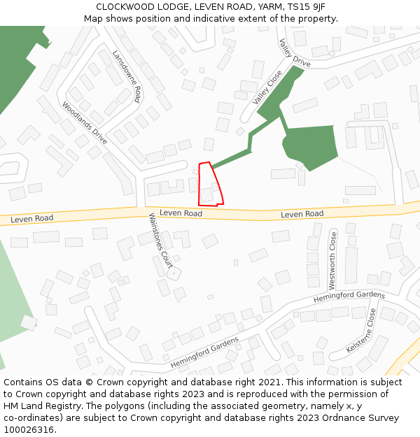 CLOCKWOOD LODGE, LEVEN ROAD, YARM, TS15 9JF: Location map and indicative extent of plot