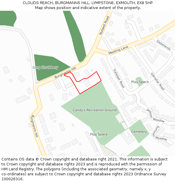 CLOUDS REACH, BURGMANNS HILL, LYMPSTONE, EXMOUTH, EX8 5HP: Location map and indicative extent of plot