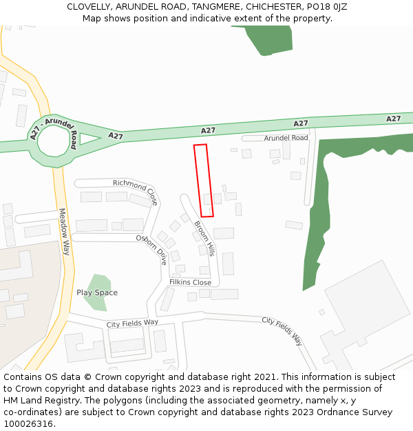 CLOVELLY, ARUNDEL ROAD, TANGMERE, CHICHESTER, PO18 0JZ: Location map and indicative extent of plot