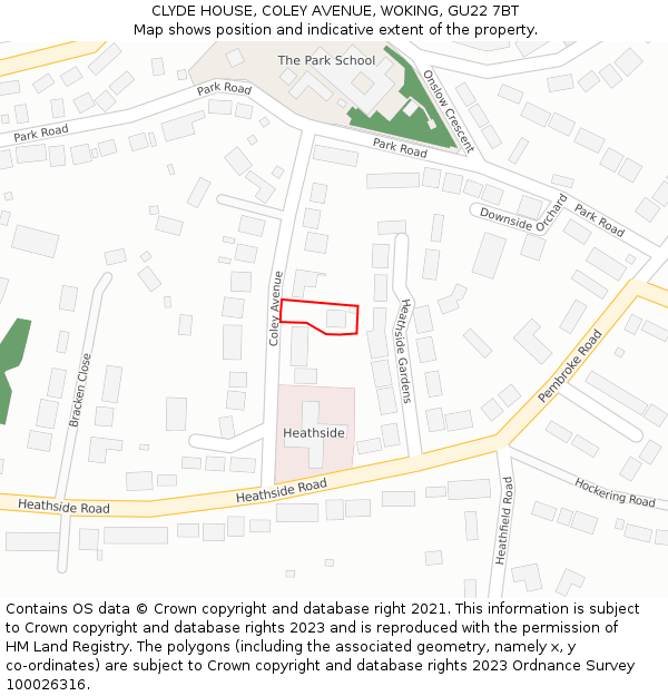 CLYDE HOUSE, COLEY AVENUE, WOKING, GU22 7BT: Location map and indicative extent of plot