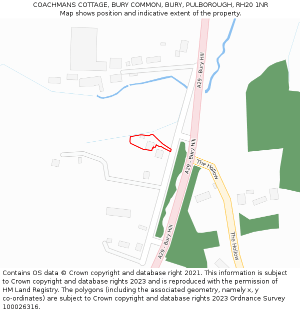 COACHMANS COTTAGE, BURY COMMON, BURY, PULBOROUGH, RH20 1NR: Location map and indicative extent of plot