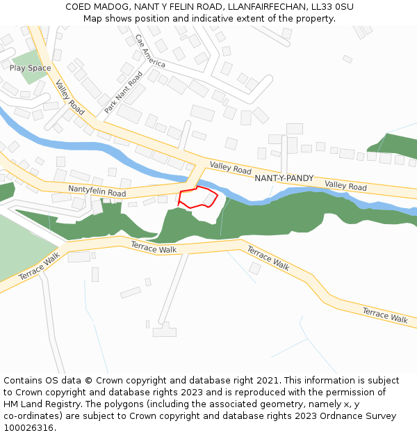 COED MADOG, NANT Y FELIN ROAD, LLANFAIRFECHAN, LL33 0SU: Location map and indicative extent of plot