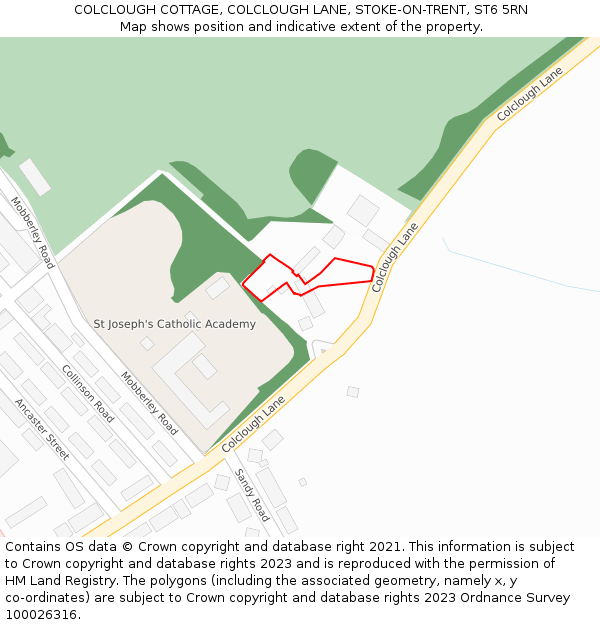 COLCLOUGH COTTAGE, COLCLOUGH LANE, STOKE-ON-TRENT, ST6 5RN: Location map and indicative extent of plot