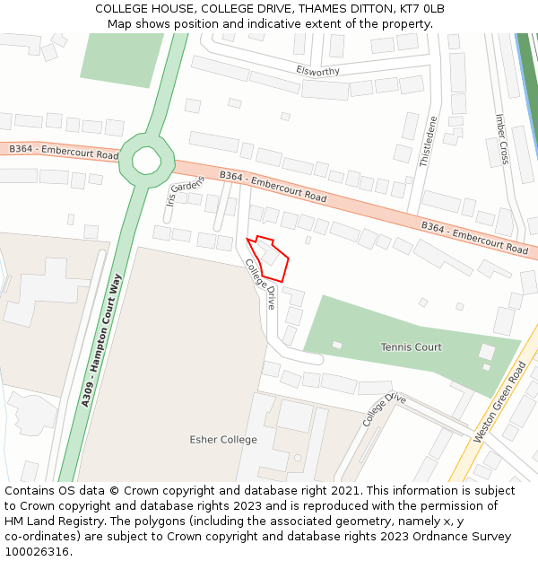COLLEGE HOUSE, COLLEGE DRIVE, THAMES DITTON, KT7 0LB: Location map and indicative extent of plot