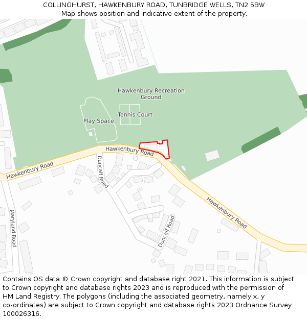 COLLINGHURST, HAWKENBURY ROAD, TUNBRIDGE WELLS, TN2 5BW: Location map and indicative extent of plot