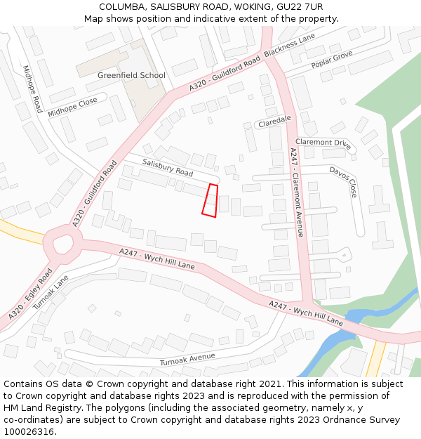 COLUMBA, SALISBURY ROAD, WOKING, GU22 7UR: Location map and indicative extent of plot