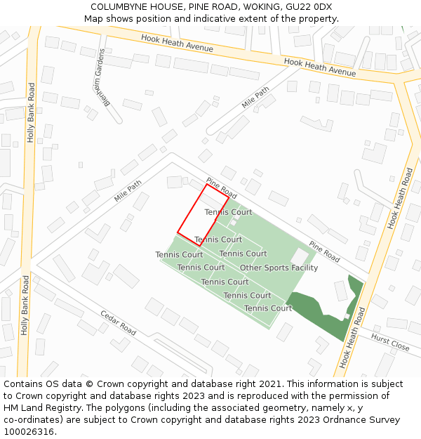 COLUMBYNE HOUSE, PINE ROAD, WOKING, GU22 0DX: Location map and indicative extent of plot