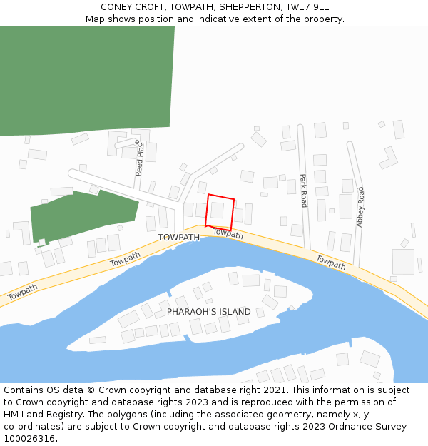 CONEY CROFT, TOWPATH, SHEPPERTON, TW17 9LL: Location map and indicative extent of plot