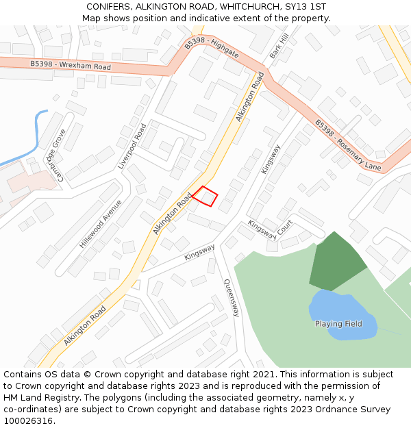 CONIFERS, ALKINGTON ROAD, WHITCHURCH, SY13 1ST: Location map and indicative extent of plot