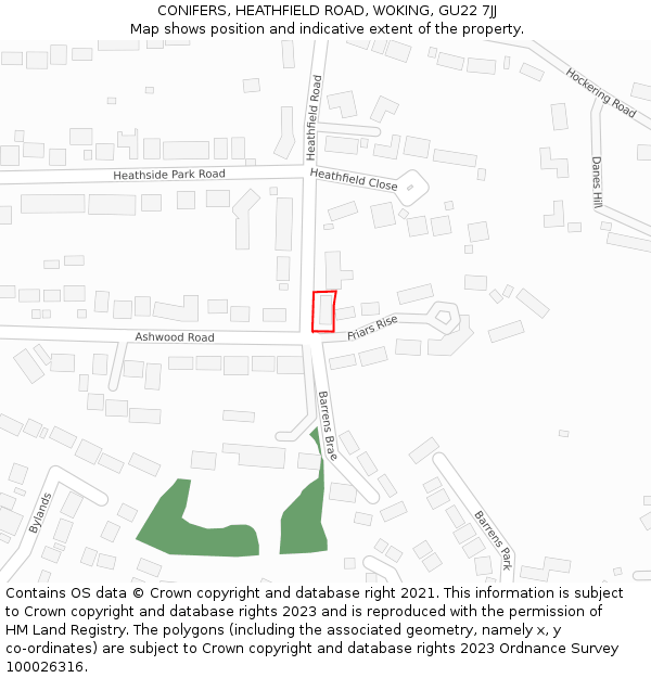 CONIFERS, HEATHFIELD ROAD, WOKING, GU22 7JJ: Location map and indicative extent of plot