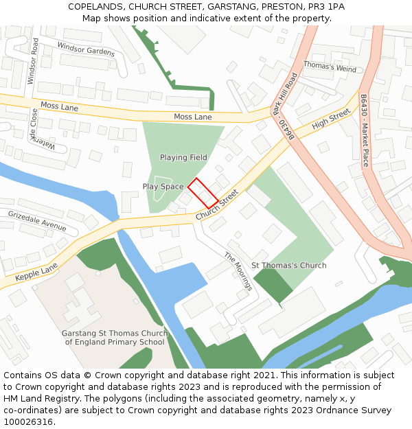 COPELANDS, CHURCH STREET, GARSTANG, PRESTON, PR3 1PA: Location map and indicative extent of plot