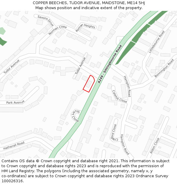 COPPER BEECHES, TUDOR AVENUE, MAIDSTONE, ME14 5HJ: Location map and indicative extent of plot