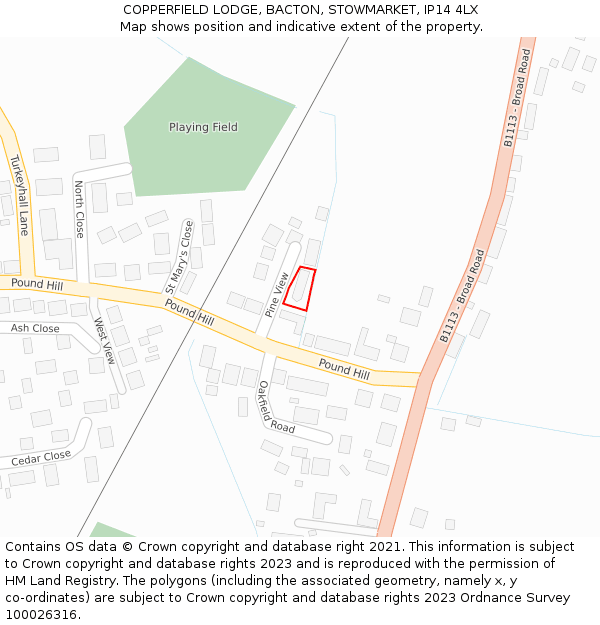 COPPERFIELD LODGE, BACTON, STOWMARKET, IP14 4LX: Location map and indicative extent of plot