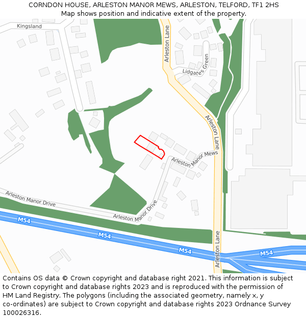 CORNDON HOUSE, ARLESTON MANOR MEWS, ARLESTON, TELFORD, TF1 2HS: Location map and indicative extent of plot