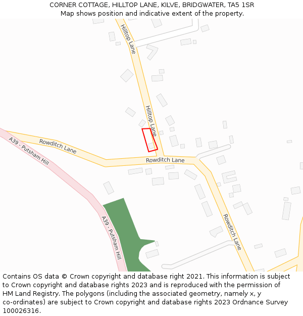 CORNER COTTAGE, HILLTOP LANE, KILVE, BRIDGWATER, TA5 1SR: Location map and indicative extent of plot