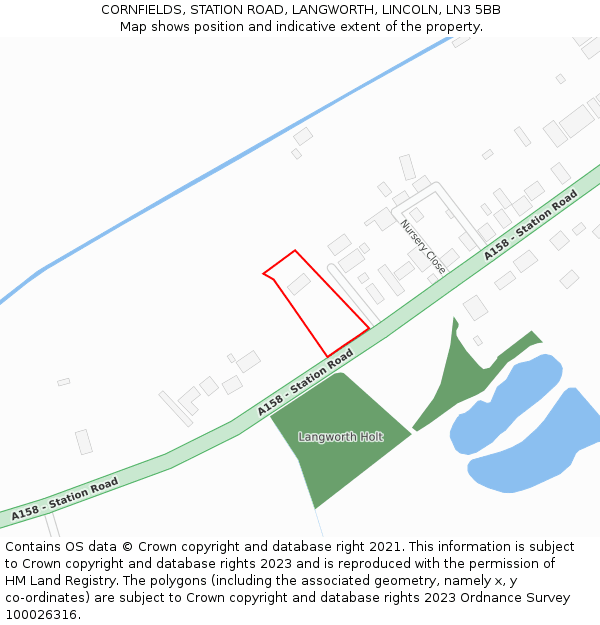 CORNFIELDS, STATION ROAD, LANGWORTH, LINCOLN, LN3 5BB: Location map and indicative extent of plot