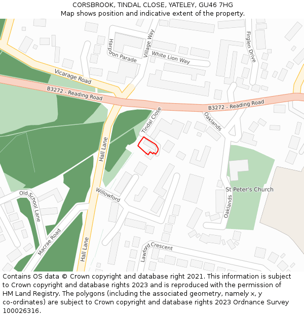 CORSBROOK, TINDAL CLOSE, YATELEY, GU46 7HG: Location map and indicative extent of plot