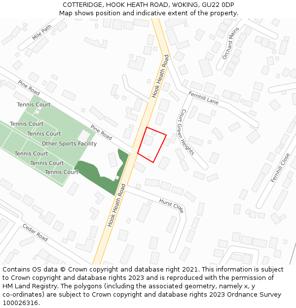 COTTERIDGE, HOOK HEATH ROAD, WOKING, GU22 0DP: Location map and indicative extent of plot