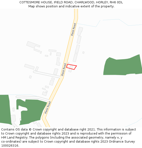 COTTESMORE HOUSE, IFIELD ROAD, CHARLWOOD, HORLEY, RH6 0DL: Location map and indicative extent of plot