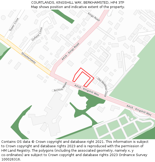 COURTLANDS, KINGSHILL WAY, BERKHAMSTED, HP4 3TP: Location map and indicative extent of plot