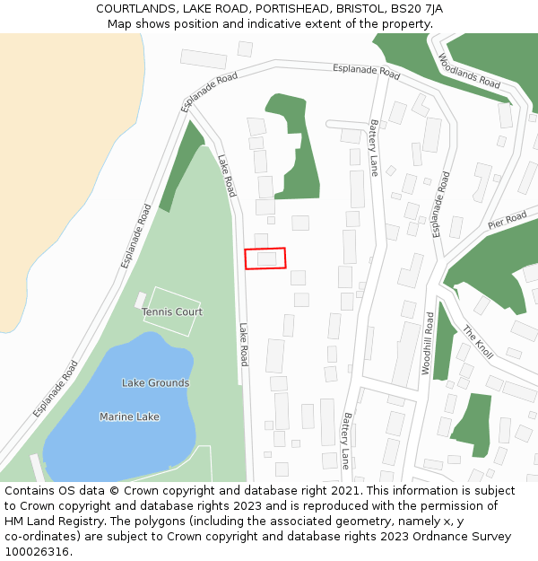COURTLANDS, LAKE ROAD, PORTISHEAD, BRISTOL, BS20 7JA: Location map and indicative extent of plot