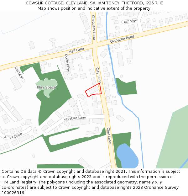 COWSLIP COTTAGE, CLEY LANE, SAHAM TONEY, THETFORD, IP25 7HE: Location map and indicative extent of plot