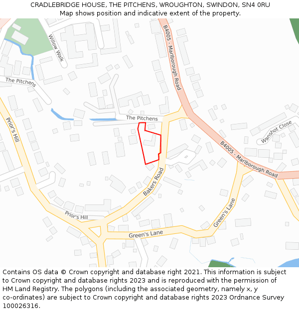 CRADLEBRIDGE HOUSE, THE PITCHENS, WROUGHTON, SWINDON, SN4 0RU: Location map and indicative extent of plot