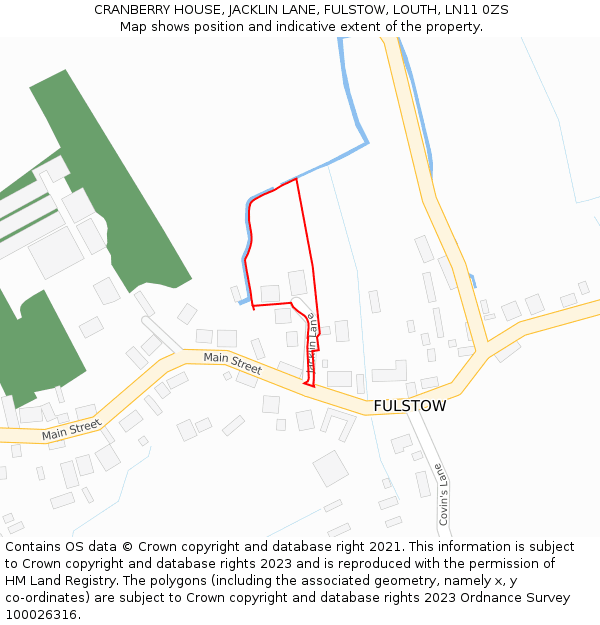 CRANBERRY HOUSE, JACKLIN LANE, FULSTOW, LOUTH, LN11 0ZS: Location map and indicative extent of plot