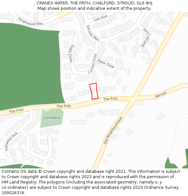 CRANES WATER, THE FRITH, CHALFORD, STROUD, GL6 8HJ: Location map and indicative extent of plot