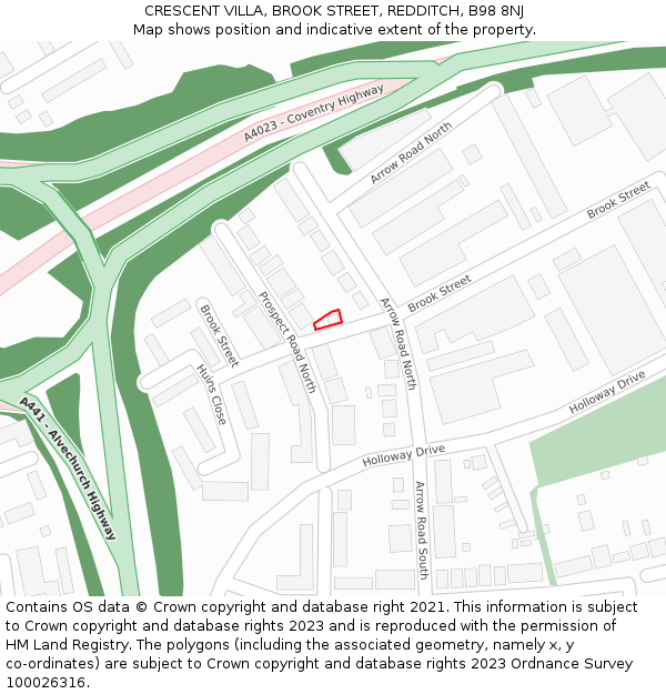 CRESCENT VILLA, BROOK STREET, REDDITCH, B98 8NJ: Location map and indicative extent of plot