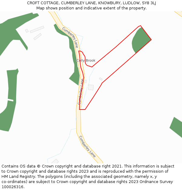 CROFT COTTAGE, CUMBERLEY LANE, KNOWBURY, LUDLOW, SY8 3LJ: Location map and indicative extent of plot