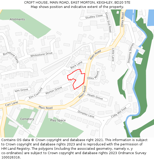 CROFT HOUSE, MAIN ROAD, EAST MORTON, KEIGHLEY, BD20 5TE: Location map and indicative extent of plot