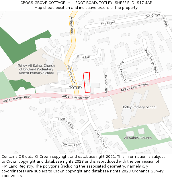 CROSS GROVE COTTAGE, HILLFOOT ROAD, TOTLEY, SHEFFIELD, S17 4AP: Location map and indicative extent of plot