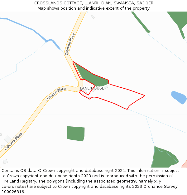 CROSSLANDS COTTAGE, LLANRHIDIAN, SWANSEA, SA3 1ER: Location map and indicative extent of plot