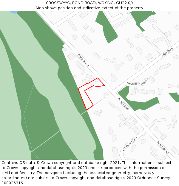 CROSSWAYS, POND ROAD, WOKING, GU22 0JY: Location map and indicative extent of plot