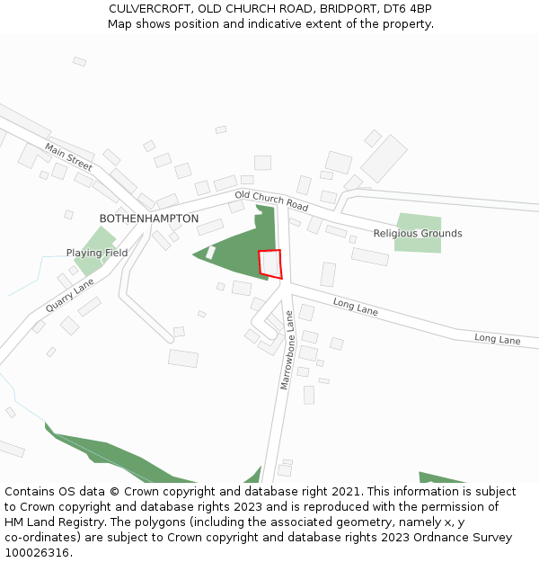 CULVERCROFT, OLD CHURCH ROAD, BRIDPORT, DT6 4BP: Location map and indicative extent of plot