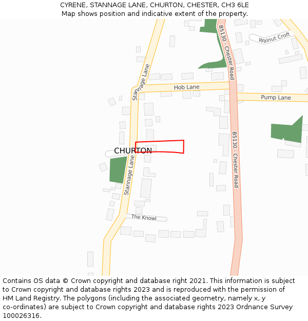 CYRENE, STANNAGE LANE, CHURTON, CHESTER, CH3 6LE: Location map and indicative extent of plot