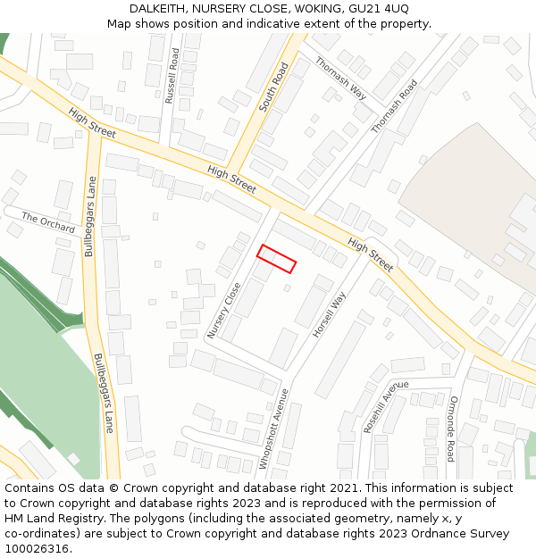 DALKEITH, NURSERY CLOSE, WOKING, GU21 4UQ: Location map and indicative extent of plot