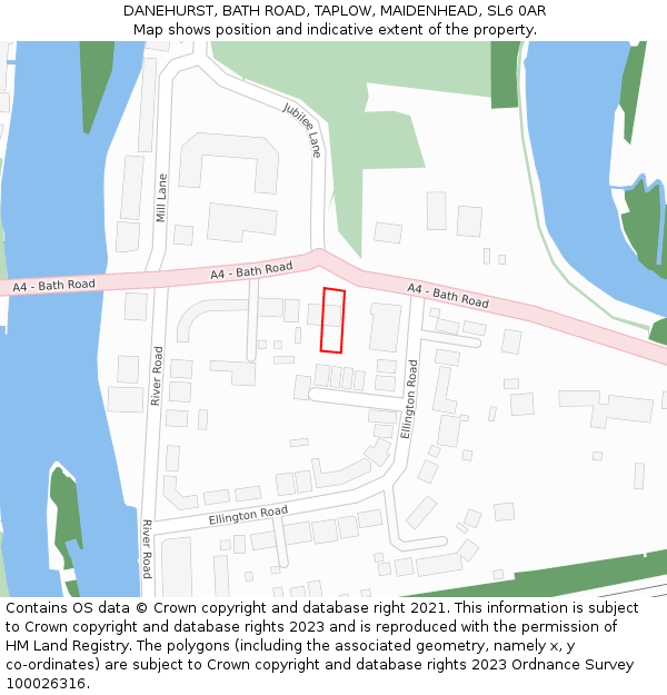 DANEHURST, BATH ROAD, TAPLOW, MAIDENHEAD, SL6 0AR: Location map and indicative extent of plot