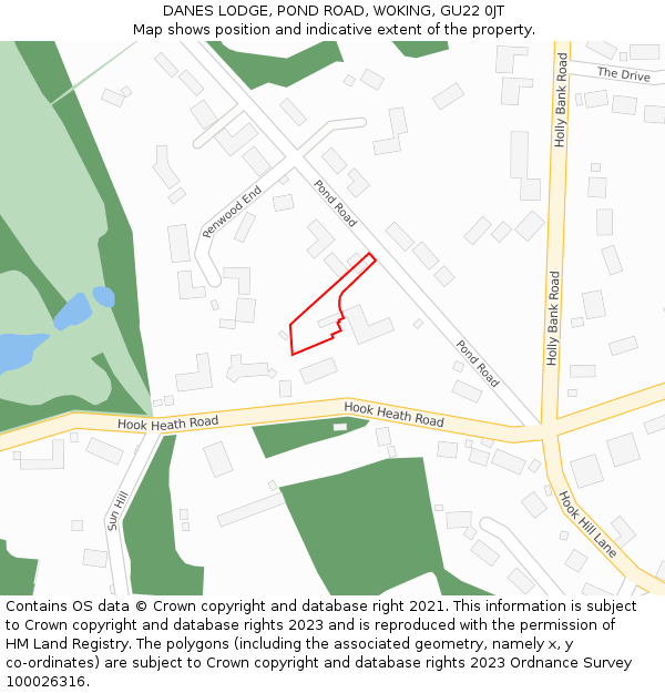 DANES LODGE, POND ROAD, WOKING, GU22 0JT: Location map and indicative extent of plot