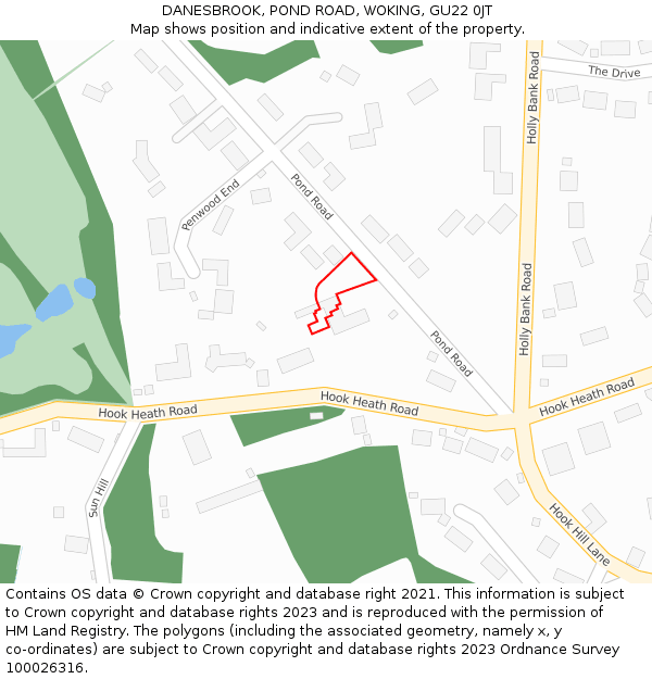 DANESBROOK, POND ROAD, WOKING, GU22 0JT: Location map and indicative extent of plot