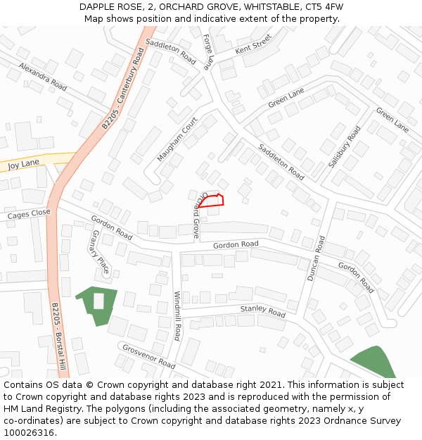 DAPPLE ROSE, 2, ORCHARD GROVE, WHITSTABLE, CT5 4FW: Location map and indicative extent of plot