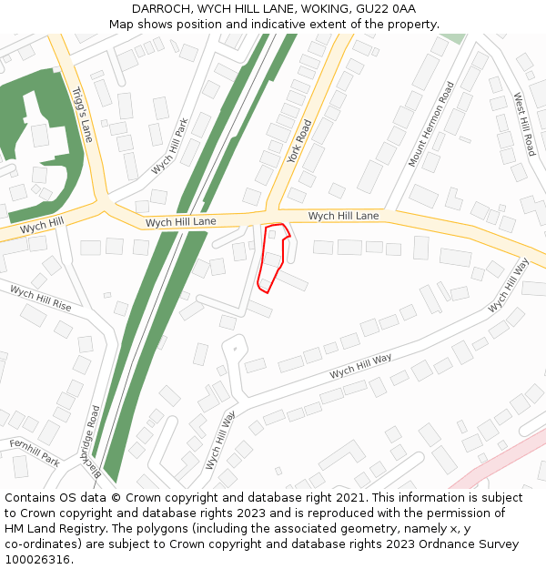 DARROCH, WYCH HILL LANE, WOKING, GU22 0AA: Location map and indicative extent of plot