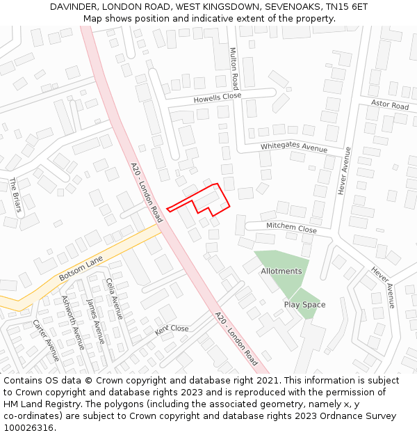 DAVINDER, LONDON ROAD, WEST KINGSDOWN, SEVENOAKS, TN15 6ET: Location map and indicative extent of plot