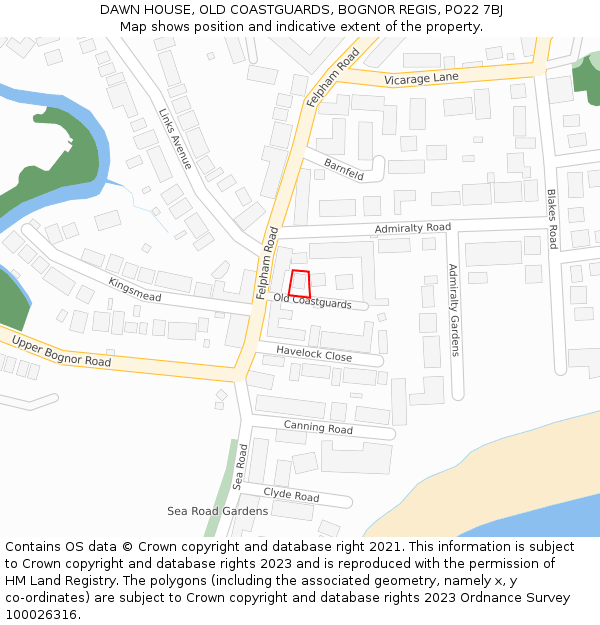 DAWN HOUSE, OLD COASTGUARDS, BOGNOR REGIS, PO22 7BJ: Location map and indicative extent of plot