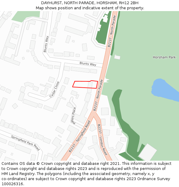 DAYHURST, NORTH PARADE, HORSHAM, RH12 2BH: Location map and indicative extent of plot