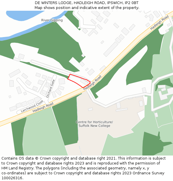 DE WINTERS LODGE, HADLEIGH ROAD, IPSWICH, IP2 0BT: Location map and indicative extent of plot