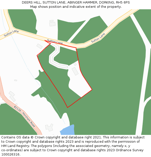 DEERS HILL, SUTTON LANE, ABINGER HAMMER, DORKING, RH5 6PS: Location map and indicative extent of plot