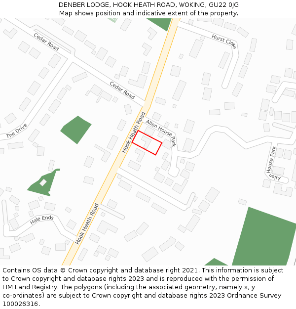 DENBER LODGE, HOOK HEATH ROAD, WOKING, GU22 0JG: Location map and indicative extent of plot