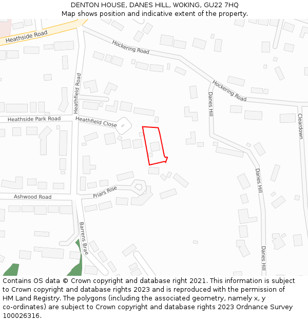 DENTON HOUSE, DANES HILL, WOKING, GU22 7HQ: Location map and indicative extent of plot